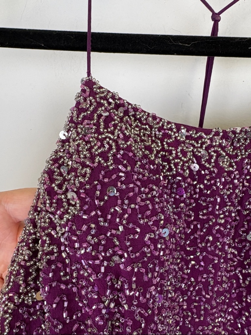 Scala Beaded Sequin Dress Purple Handkerchief Hem Cocktail Formal Size Small - Picture 3 of 10